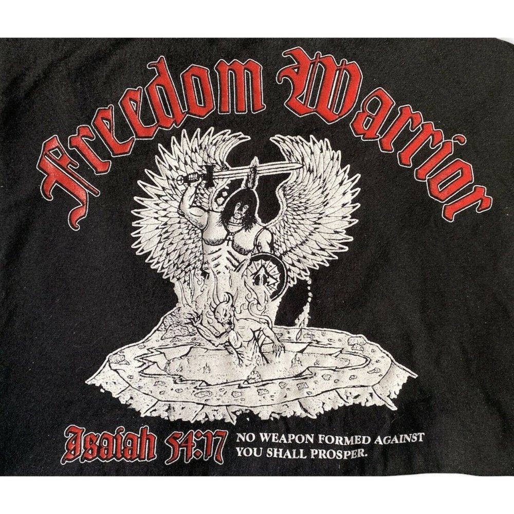 Mens Christian Freedom Warrior Religious Isaiah 54:17 Black Shirt Tee Size L